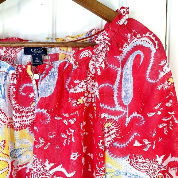Chaps Colorful Sheer Paisley Peasant Boho Bohemian Blouse Sz XS - Picture 3 of 13
